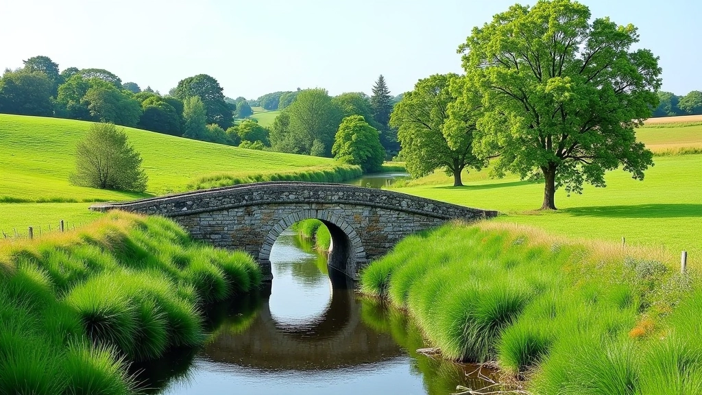Stone bridge and meadow walk