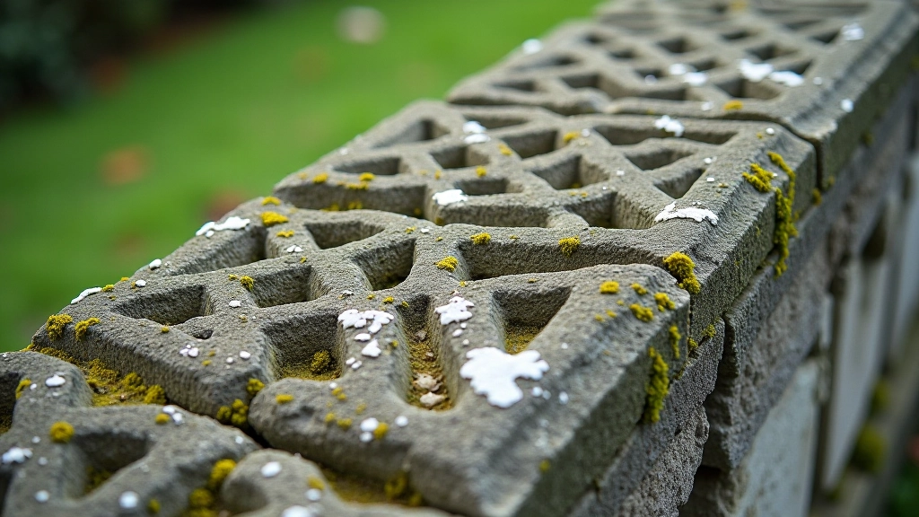 Close-up of weathered carved stone detail from medieval abbey wall showing geometric patterns and erosion