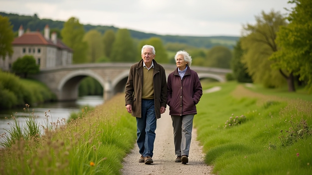 Older adults enjoying peaceful walk along Boyne riverside in Meath